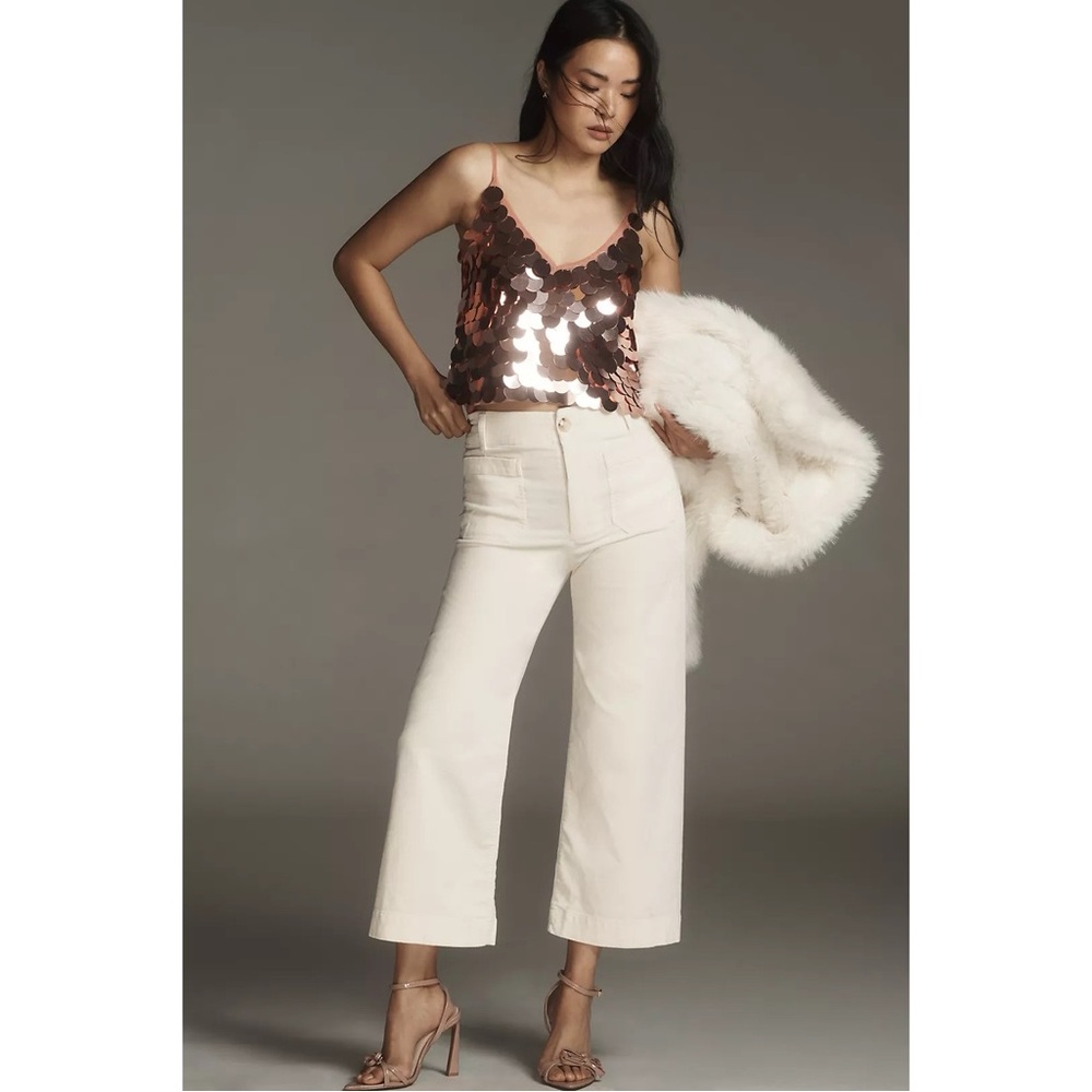 Anthropologie Maeve The Colette Corduroy‎ Crop Wide-Leg Pants in White